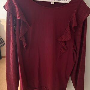 J. Crew Red Ruffled Blouse with Elegant Neckline